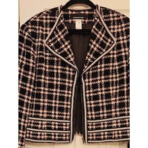 Jones New York Black & Pink Tweed Blazer Jacket Lined, Zip Close Size 16…